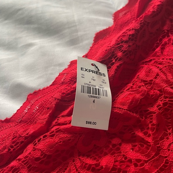NWT Express One Sleeve Red Lace Dress - Picture 3 of 4